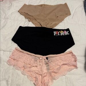 PINK Victoria's Secret 2hipster 1 cheekySet - Black, Tan, Light Pink